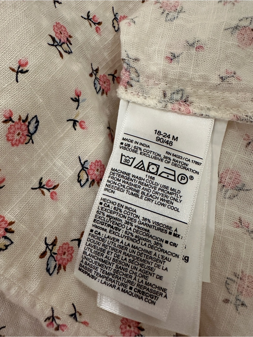 🤍 18~24 Mth Old Navy Cream Boho Ruffle Baby Dress with Pink Floral Print NWT - Picture 12 of 14
